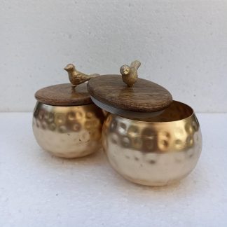 Metal Burnis Containers Season Metal Gold Polished Container With Lid of Wood Finish