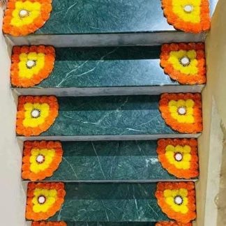 12 Pieces Plastic Marigold Stairs Rangoli Design Flowers Corner Mat for Diya or Candle Holder