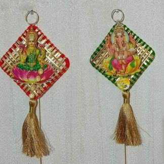 Beautifully Designed Hanging Pair with Lord Ganesha and Goddess Lakshmi's Photo