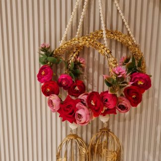 Cage and Peony Flower Ring Hanging Pair