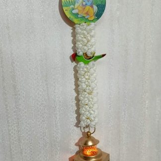 Plastic Mogra and Printed God Photo with Lantern-Light Candle Hanging