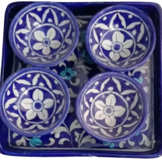 Blue Pottery Handmade Tray And Bowl