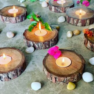 Wooden Round Shape Tealight Candle Holder