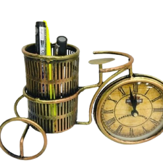 Wrought Iron Antique Bicycle Pen Holder With Clock